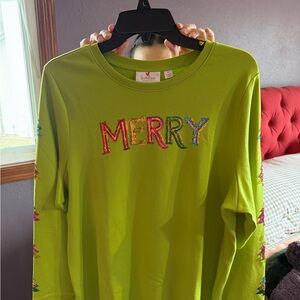 BRAND NEW!!  Quacker Factory Lime Green 'MERRY' Sequin Holiday Tunic - XL